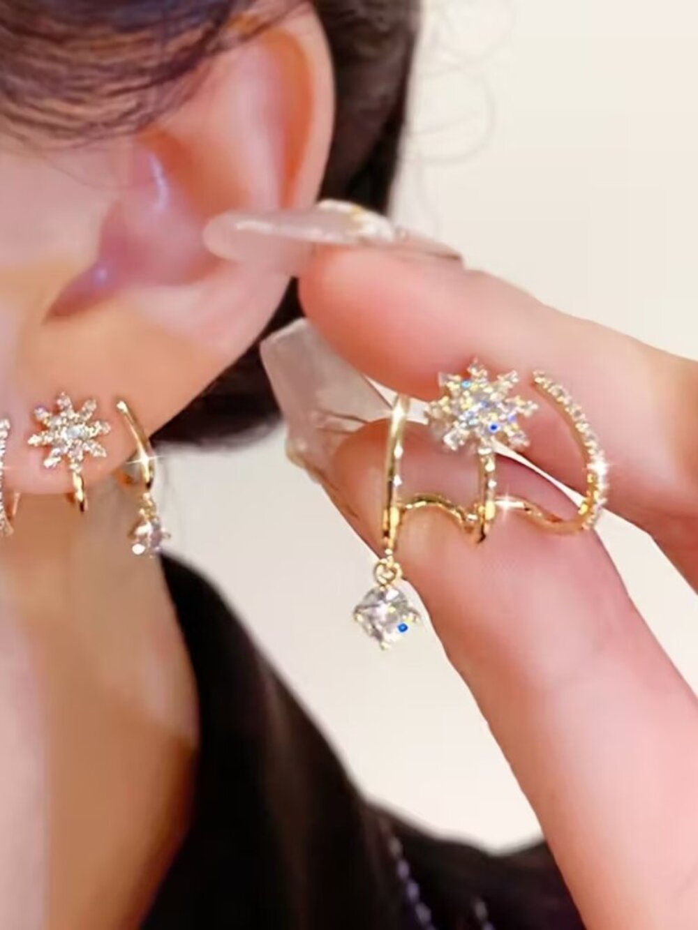 New Womens Gold & Crystal Post Earrings